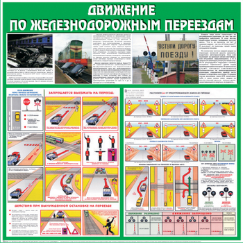 С40 Стенд движение по железнодорожным переездам (1000х1000 мм, пластик 3 мм, алюминиевый багет серебряного цвета) - Стенды - Стенды по безопасности дорожного движения - магазин "Охрана труда и Техника безопасности"